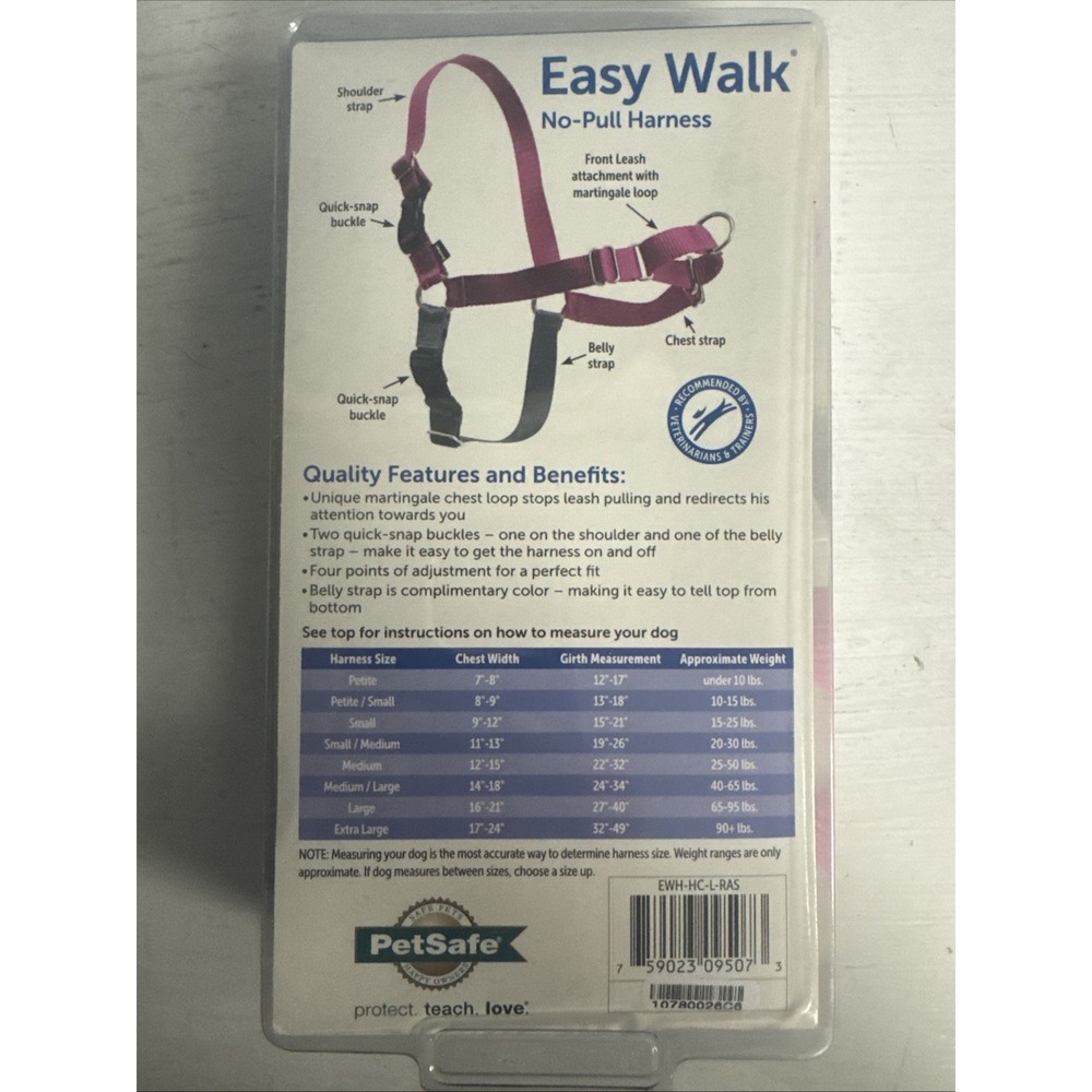 PetSafe Easy Walk No-Pull Walking‎ Harness Raspberry / Gray Size Large Dog Pet - Picture 4 of 5